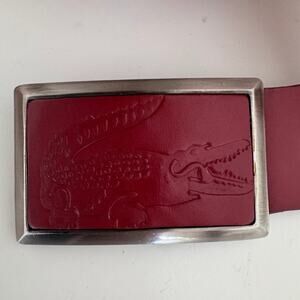 Lacoste Red Leather Belt Embossed Crocodile Logo Buckle